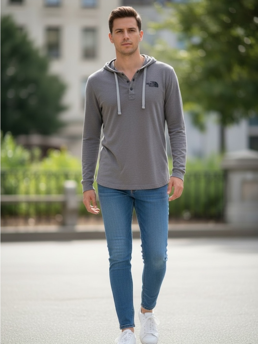 The North Face Grey Pullover with White Logo
